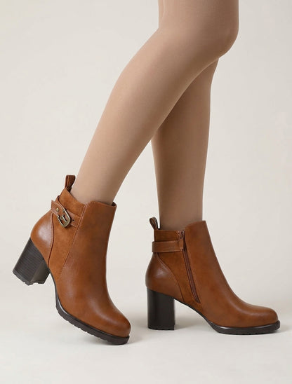 Bottines suédine talon cranté - Camel