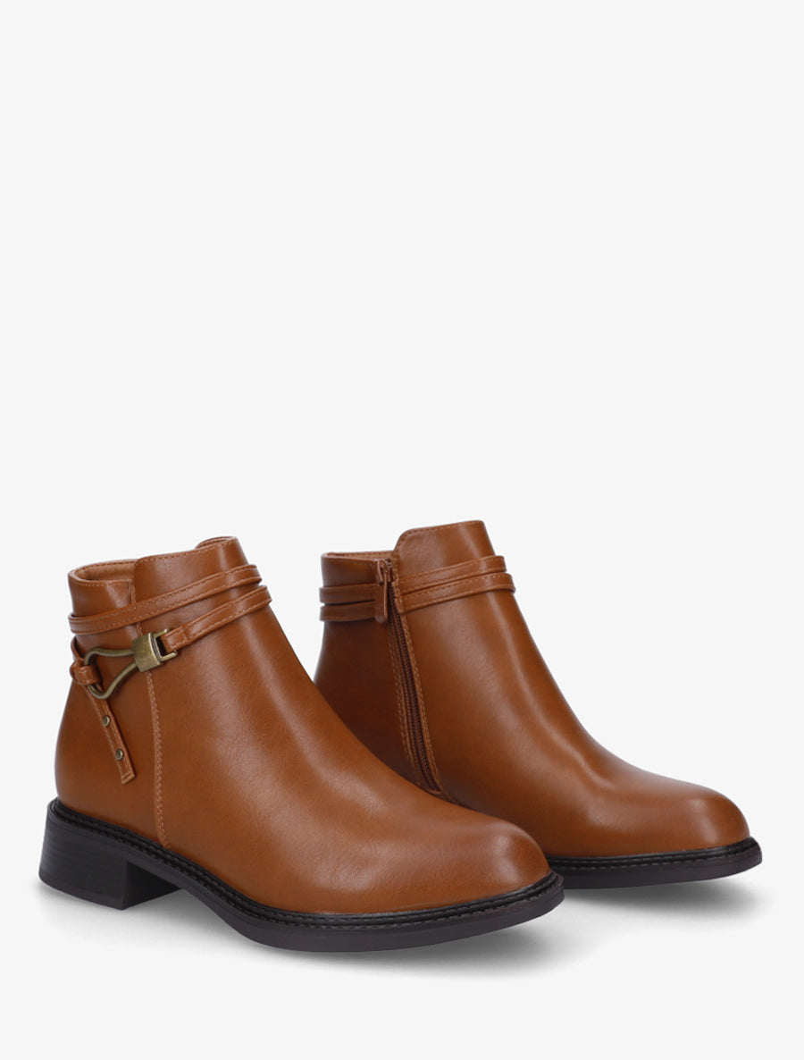Bottines plates à boucle fantaisie - Camel - 4