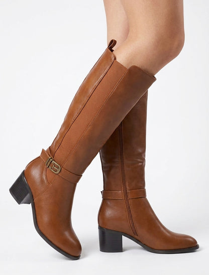 Bottes à talon biseauté et boucle - Camel