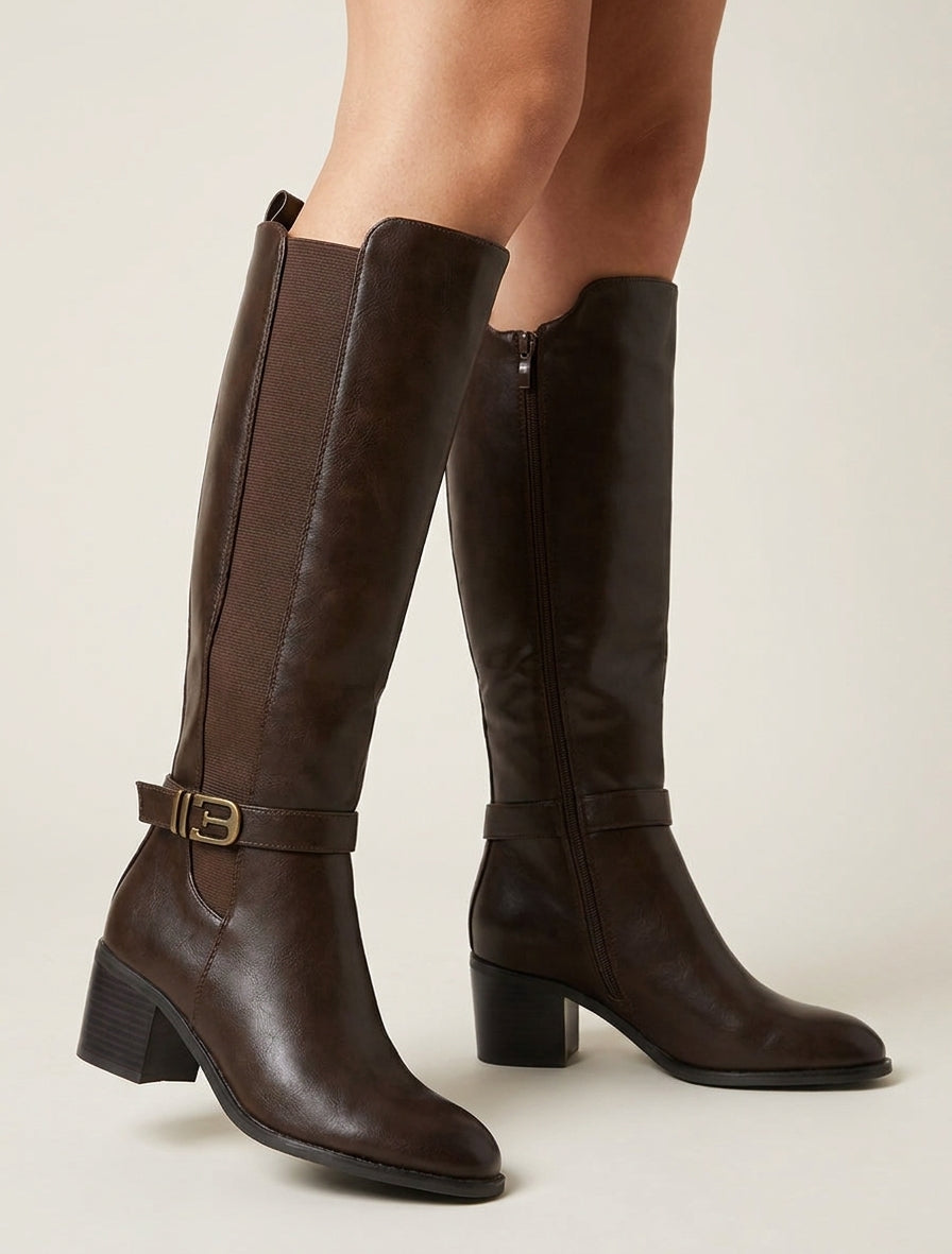 Bottes à boucle fantaisie et zip - Marron