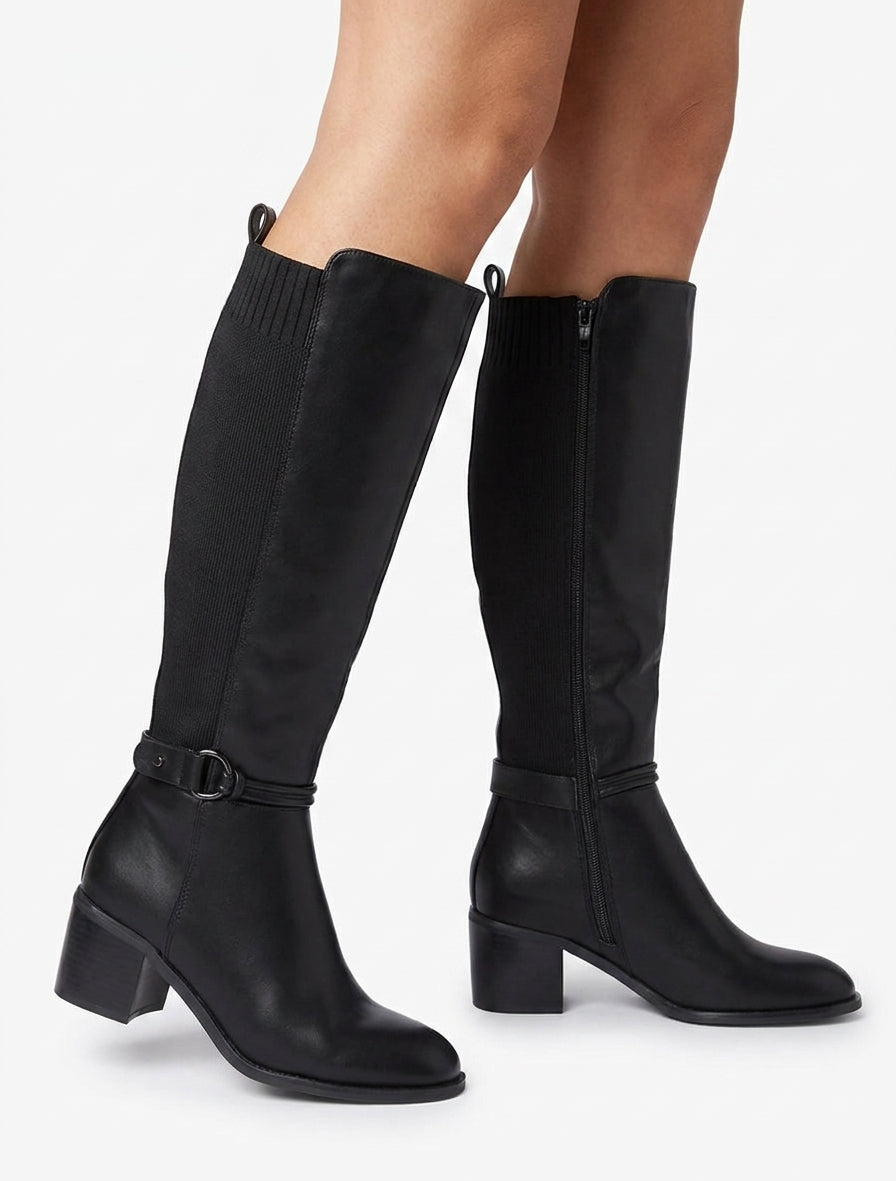Bottes style maille à talon 6 cm - Noir
