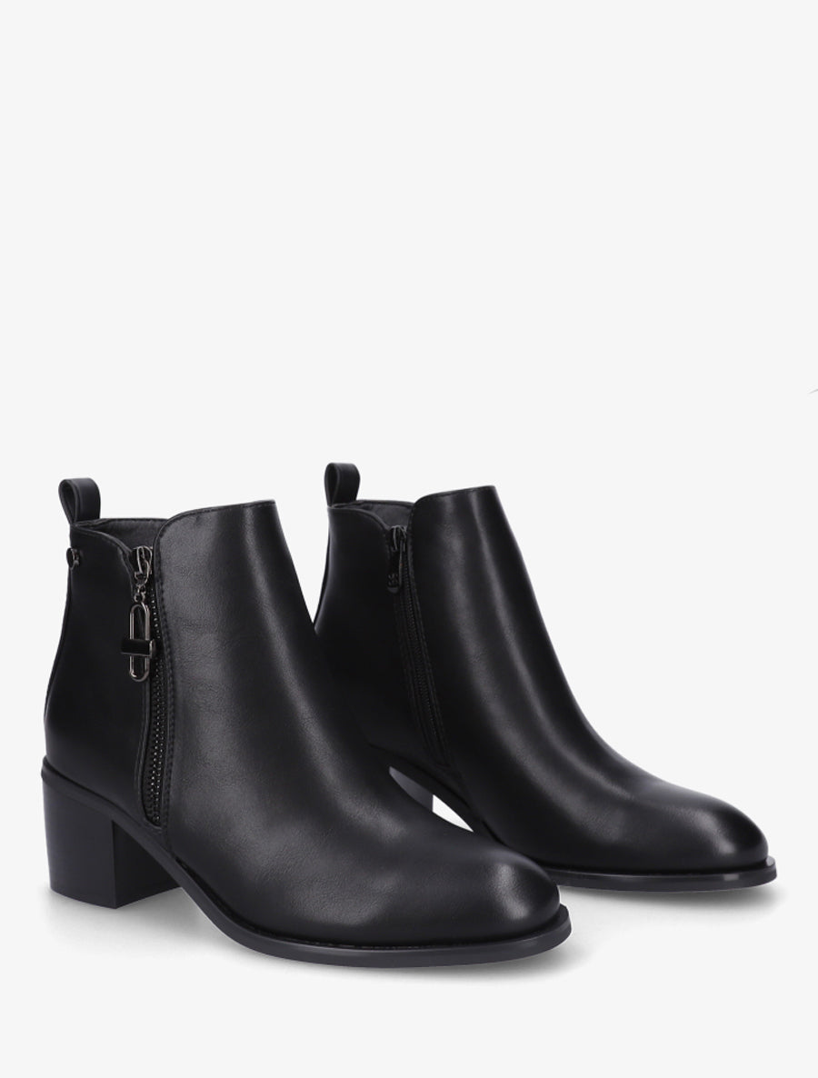 Bottines en simili à zip décoratif - Noir - 4
