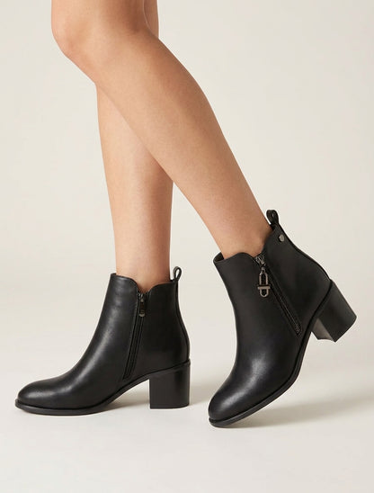 Bottines talon bloc à zip intérieur - Noir