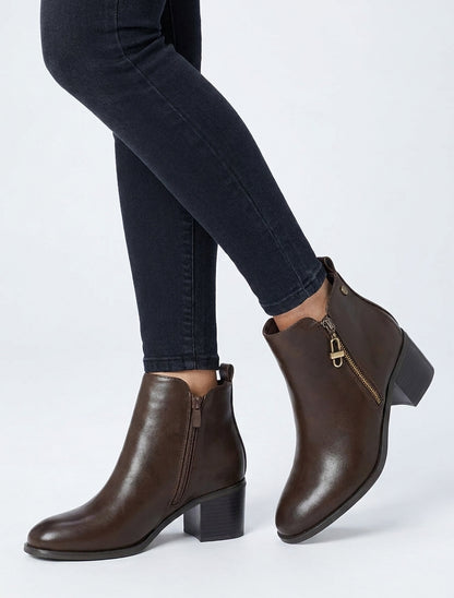 Bottines en simili talon bloc - Marron