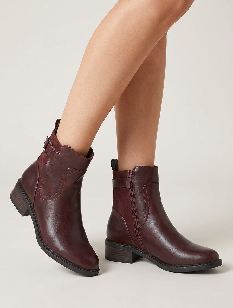 Bottines talon bloc suédine - Lie de vin
