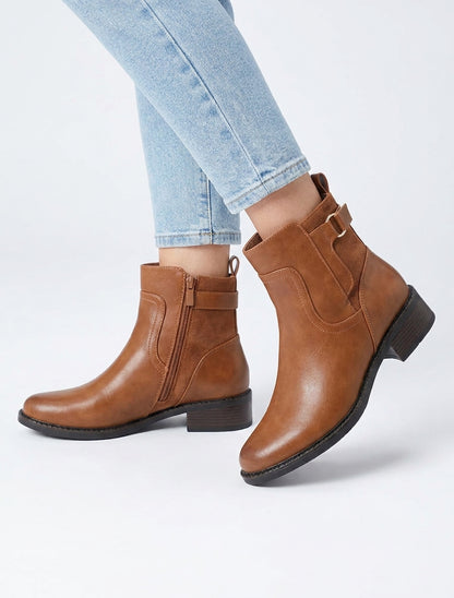 Bottines talon bloc suédine - Camel