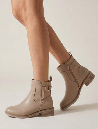Bottines talon bloc en suédine - Taupe