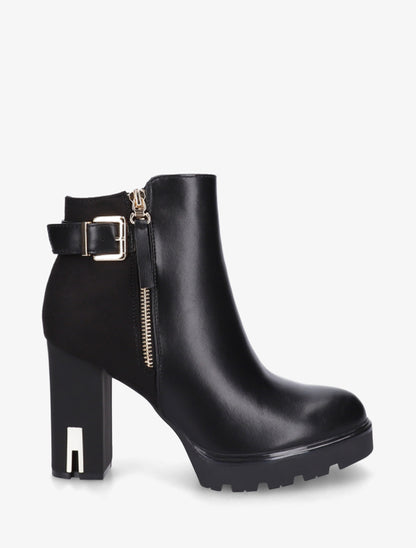 Bottines bimatière à zip décoratif - Noir - 1