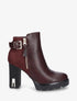Bottines bimatière à zip décoratif - Lie de vin - 1