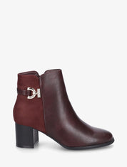 Bottines bimatière à boucle strassée - Lie de vin - 1