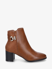 Bottines bimatière à boucle strassée - Camel - 1