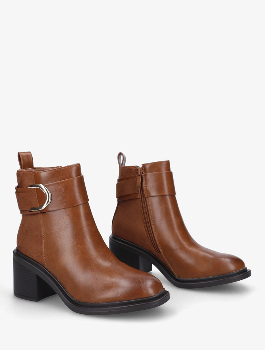 Bottines bimatière à talon bloc - Camel - 4