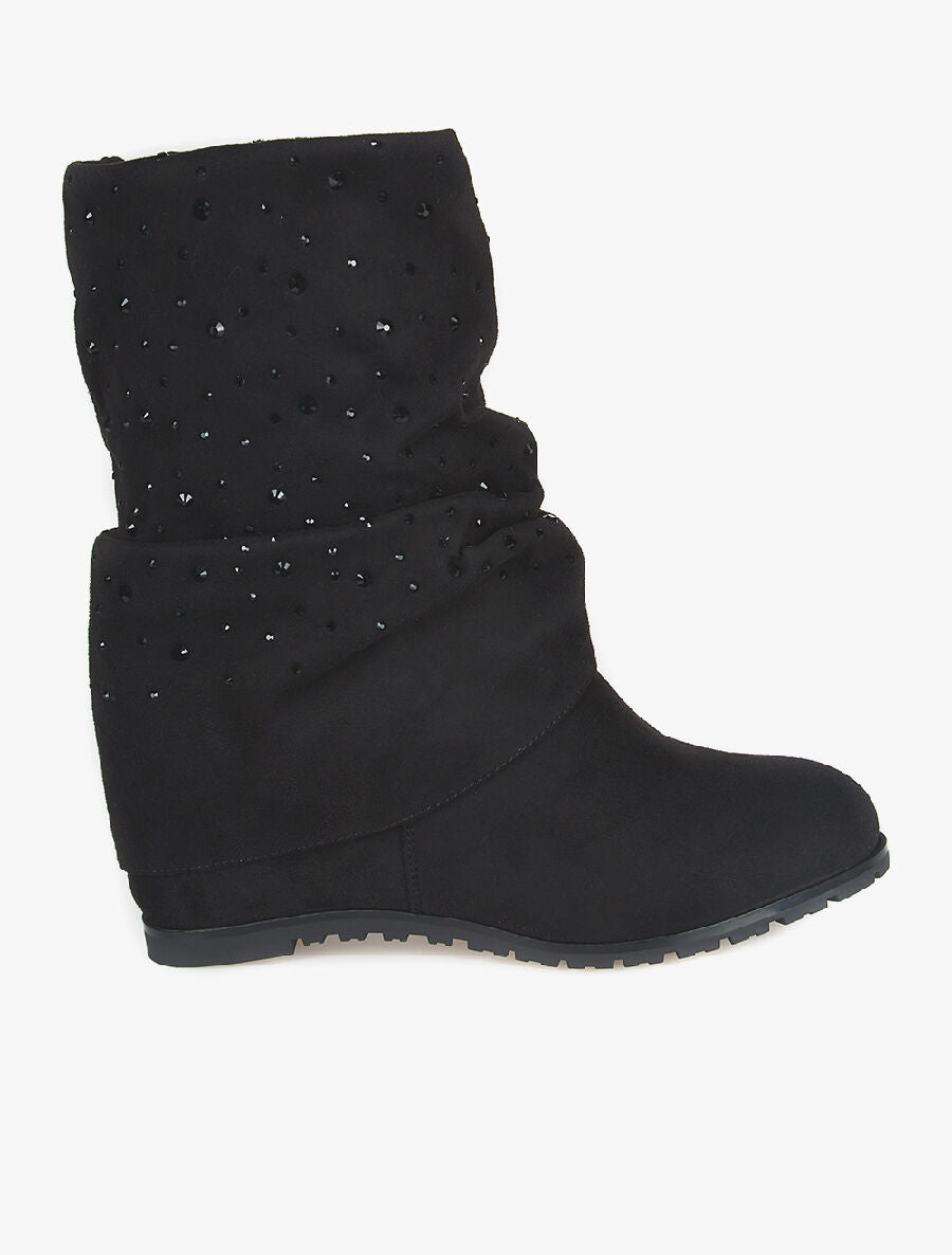 Bottines compensées strassées - noir - 1