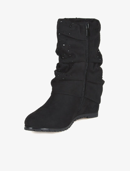 Bottines compensées strassées - noir - 3