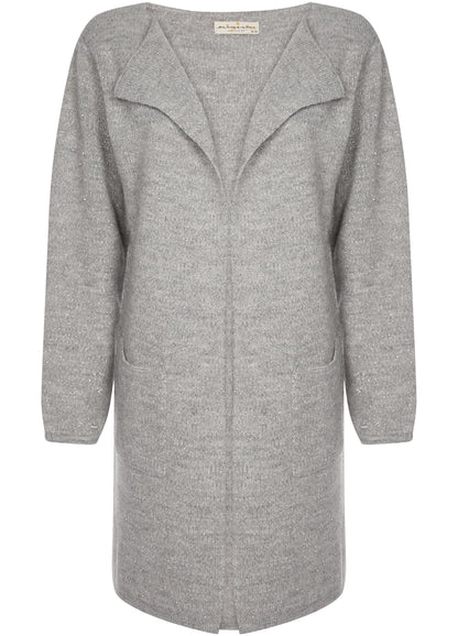 Gilet long à fils argentés - Gris - 1