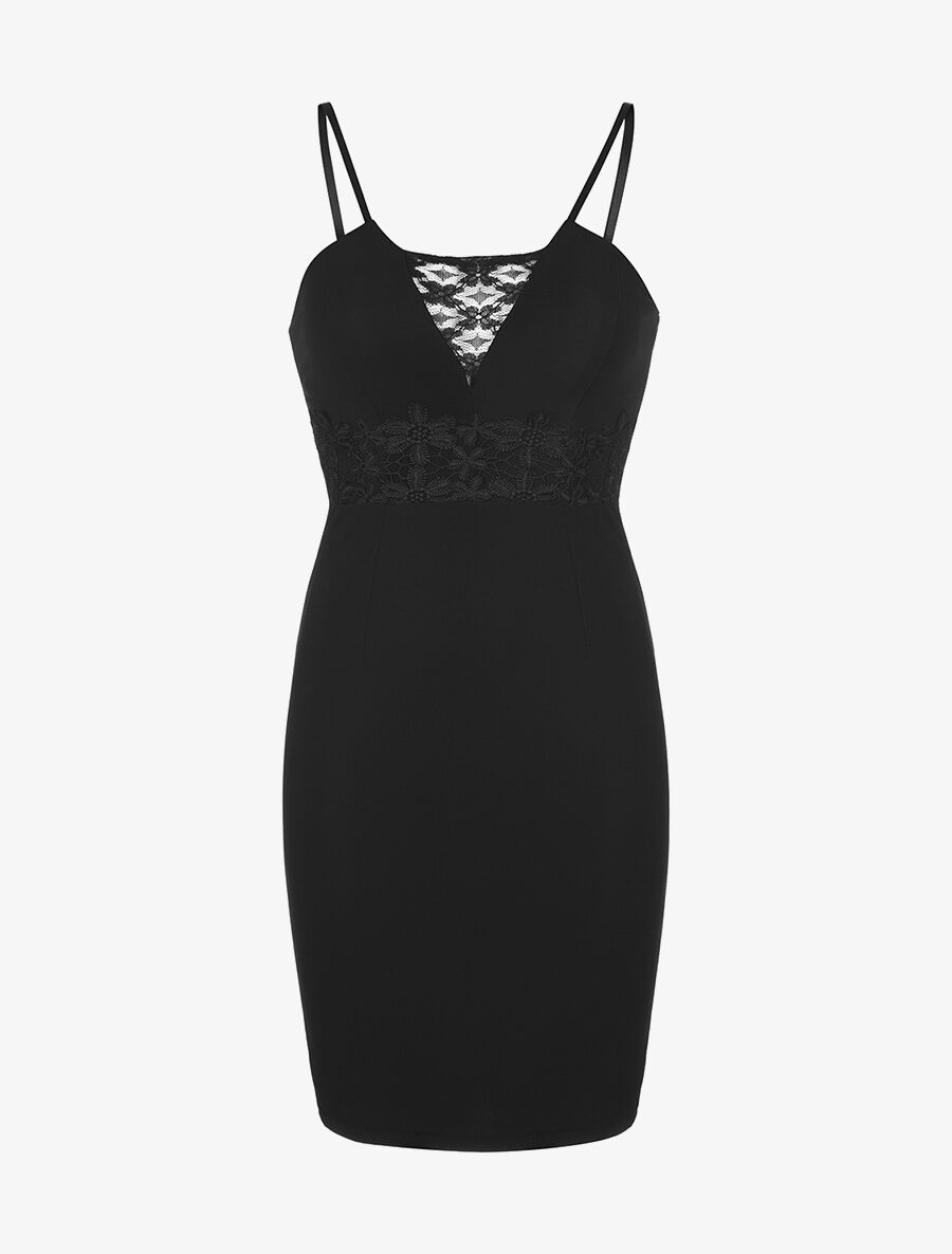 Robe à bretelles taille dentelle - noir - 1