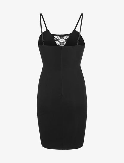 Robe à bretelles taille dentelle - noir - 2