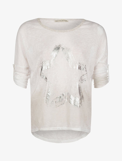 Top ample motif étoile - blanc - 1