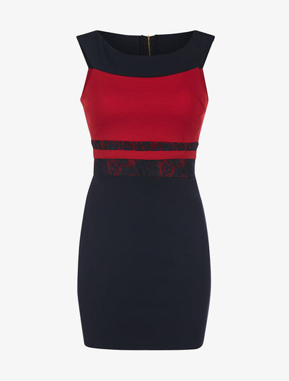 Robe bicolore col bateau - marine et rouge - 3