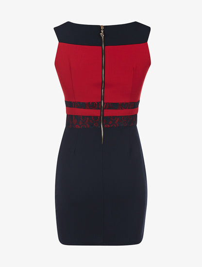 Robe bicolore col bateau - marine et rouge - 2