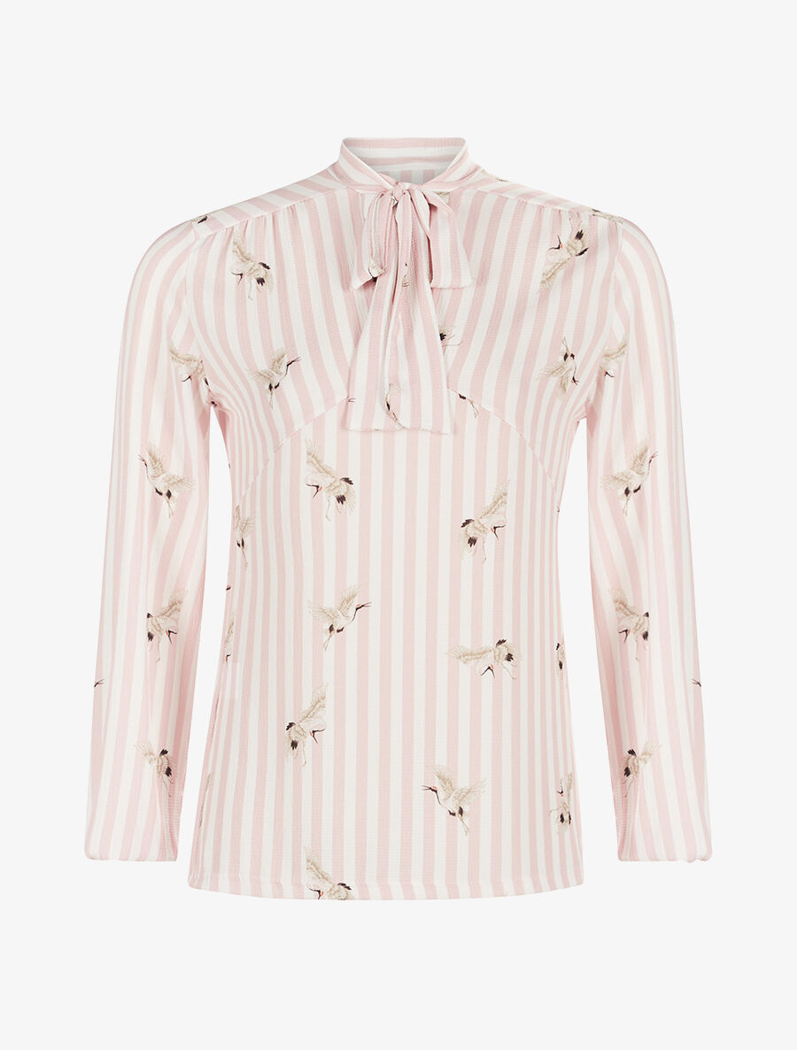 Blouse motifs grues - rose - 1