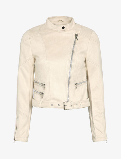 Perfecto court en suédine - Beige - 2