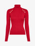 Pull côtelé à col roulé et boutons décoratifs - Rouge - 1