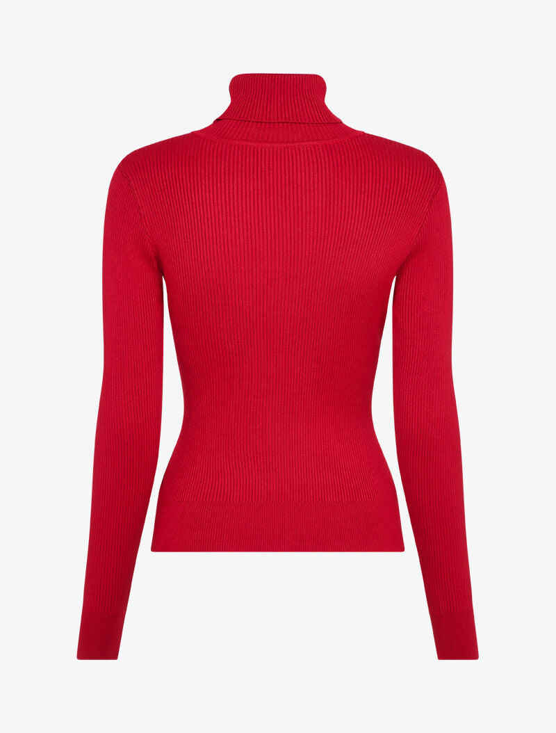 Pull côtelé à col roulé et boutons décoratifs - Rouge - 2