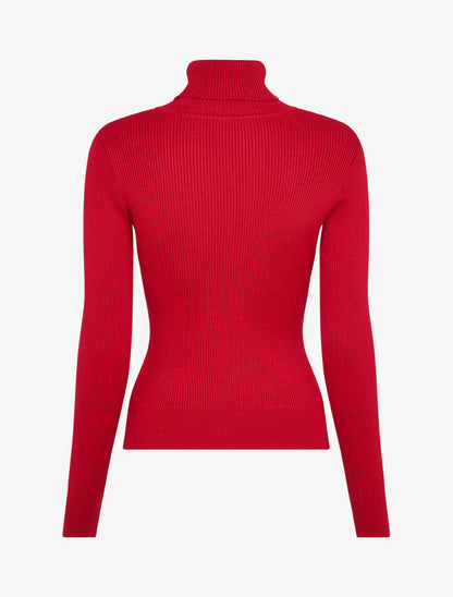 Pull côtelé à col roulé et boutons décoratifs - Rouge - 2