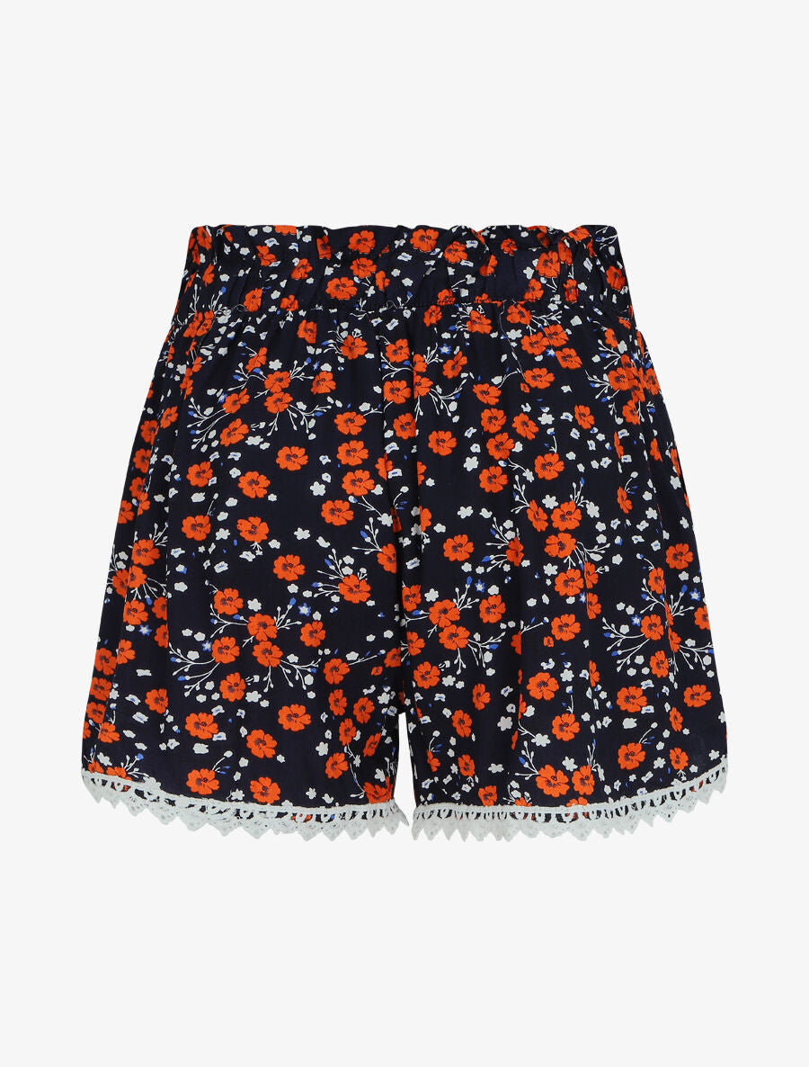 Short imprimé fleurs des champs à taille froncée - Marine - 2
