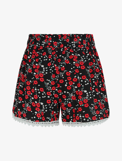 Short imprimé fleurs des champs à taille froncée - Noir - 2