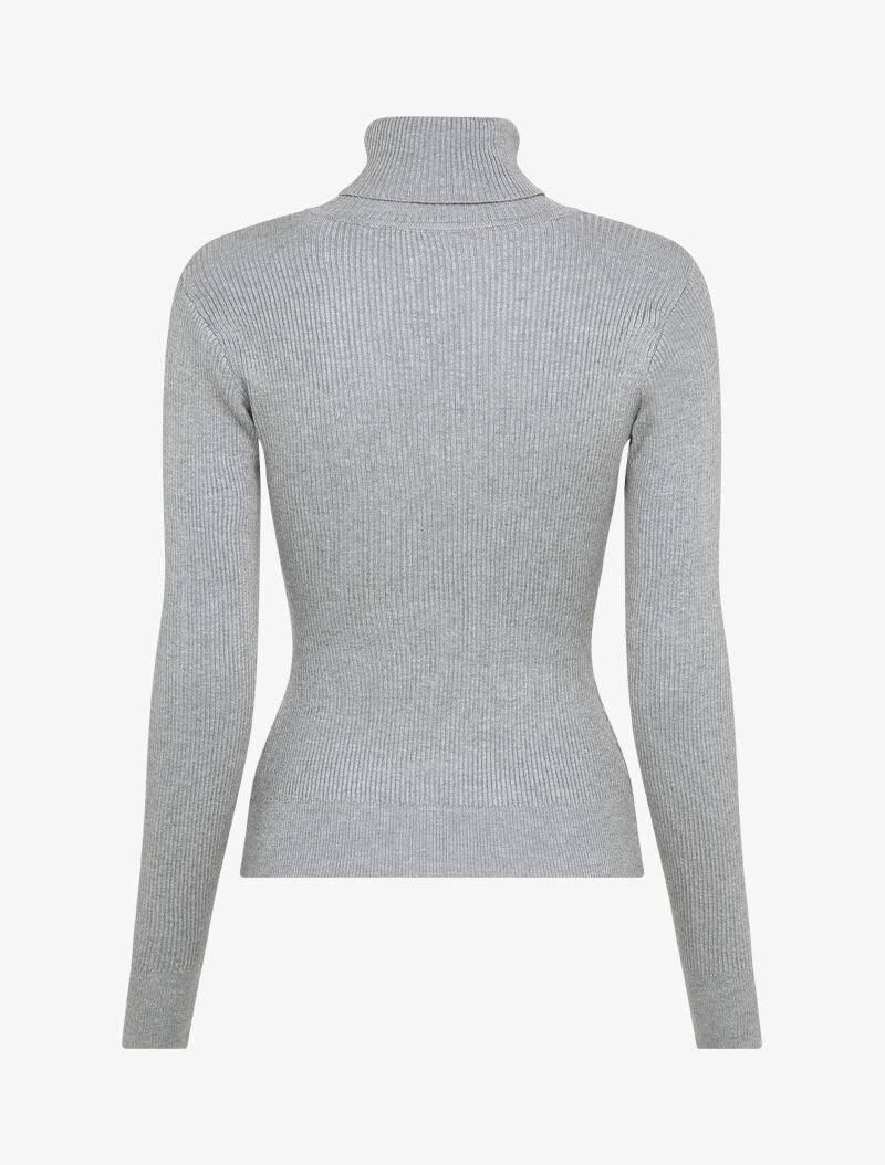 Pull côtelé à col roulé et boutons décoratifs - Gris clair - 2