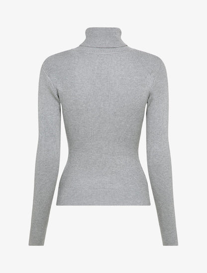 Pull côtelé à col roulé et boutons décoratifs - Gris clair - 2