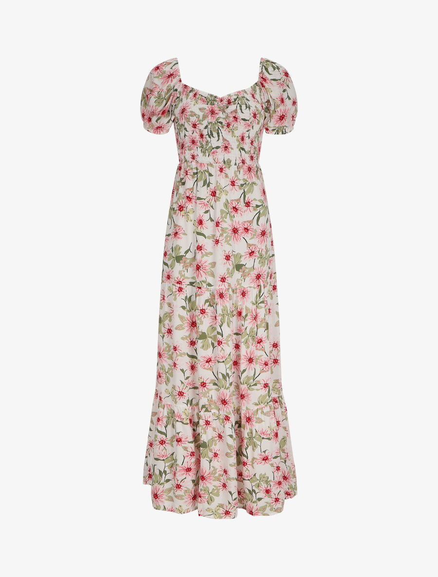 Robe longue élastiquée imprimé marguerite - Blanc - 2