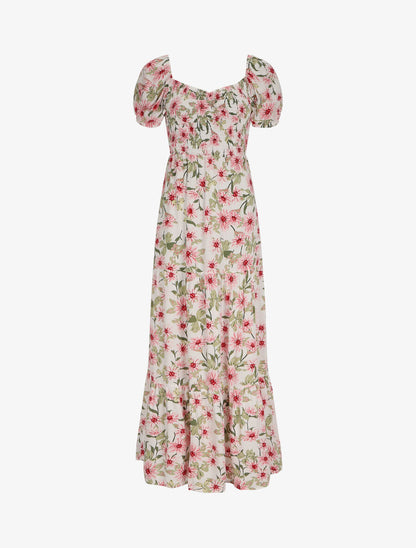 Robe longue élastiquée imprimé marguerite - Blanc - 2