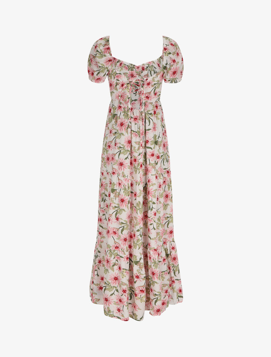 Robe longue élastiquée imprimé marguerite - Blanc - 3