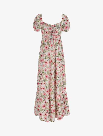 Robe longue élastiquée imprimé marguerite - Blanc - 3