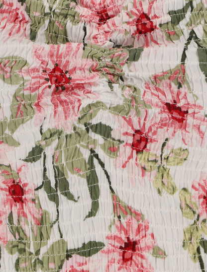 Robe longue élastiquée imprimé marguerite - Blanc - 4