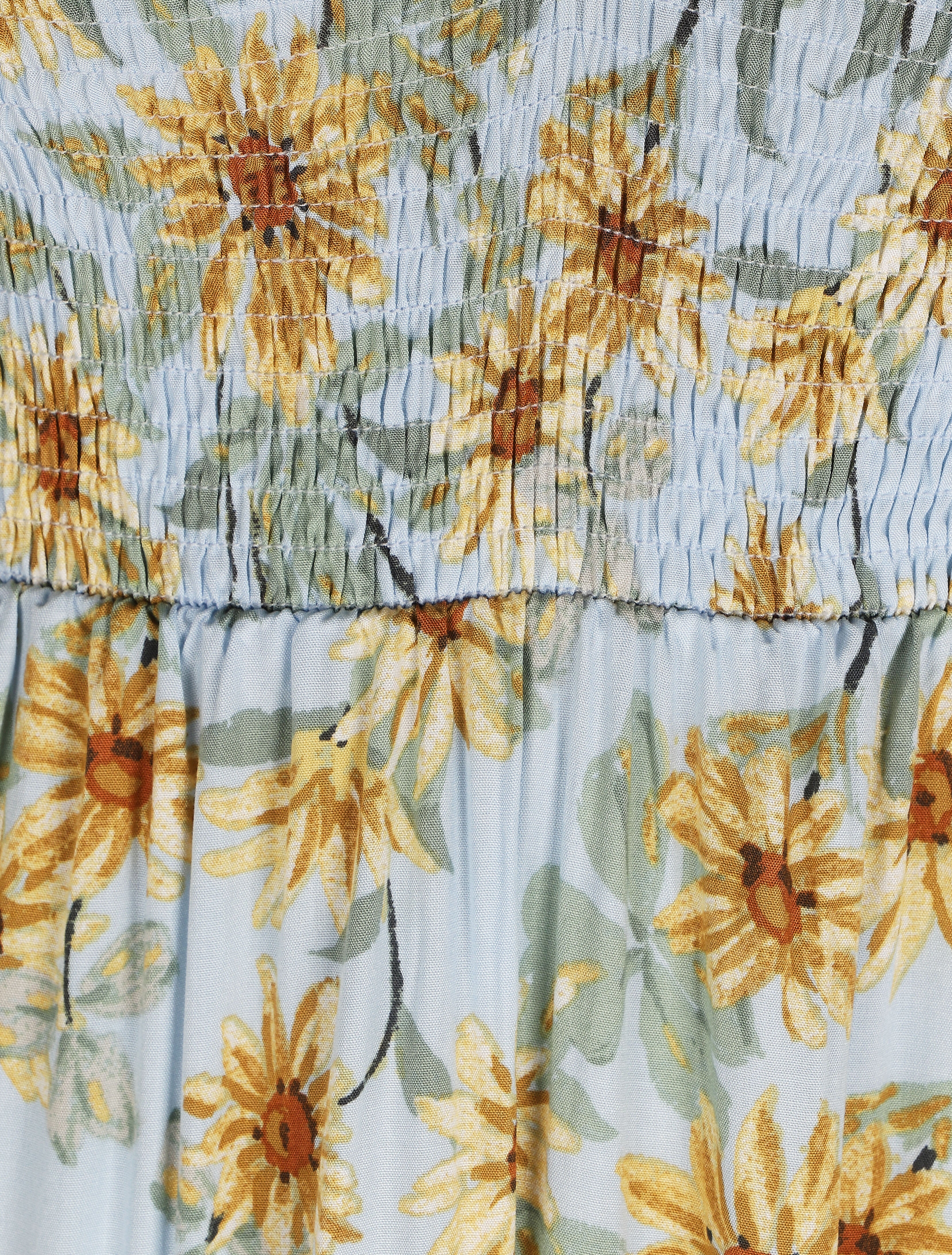 Robe longue élastiquée imprimé marguerite - Bleu ciel - 4
