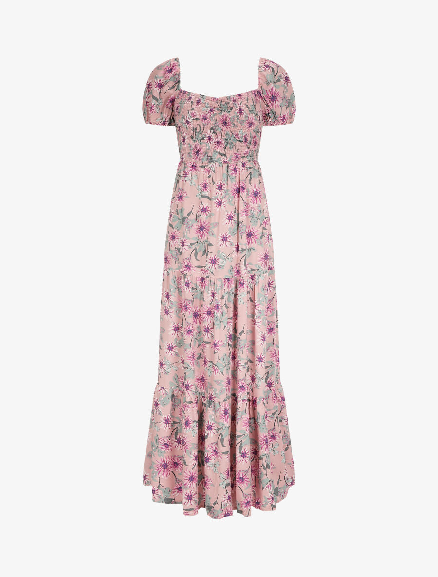 Robe longue élastiquée imprimé marguerite - Rose - 2