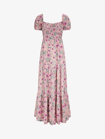 Robe longue élastiquée imprimé marguerite - Rose - 2