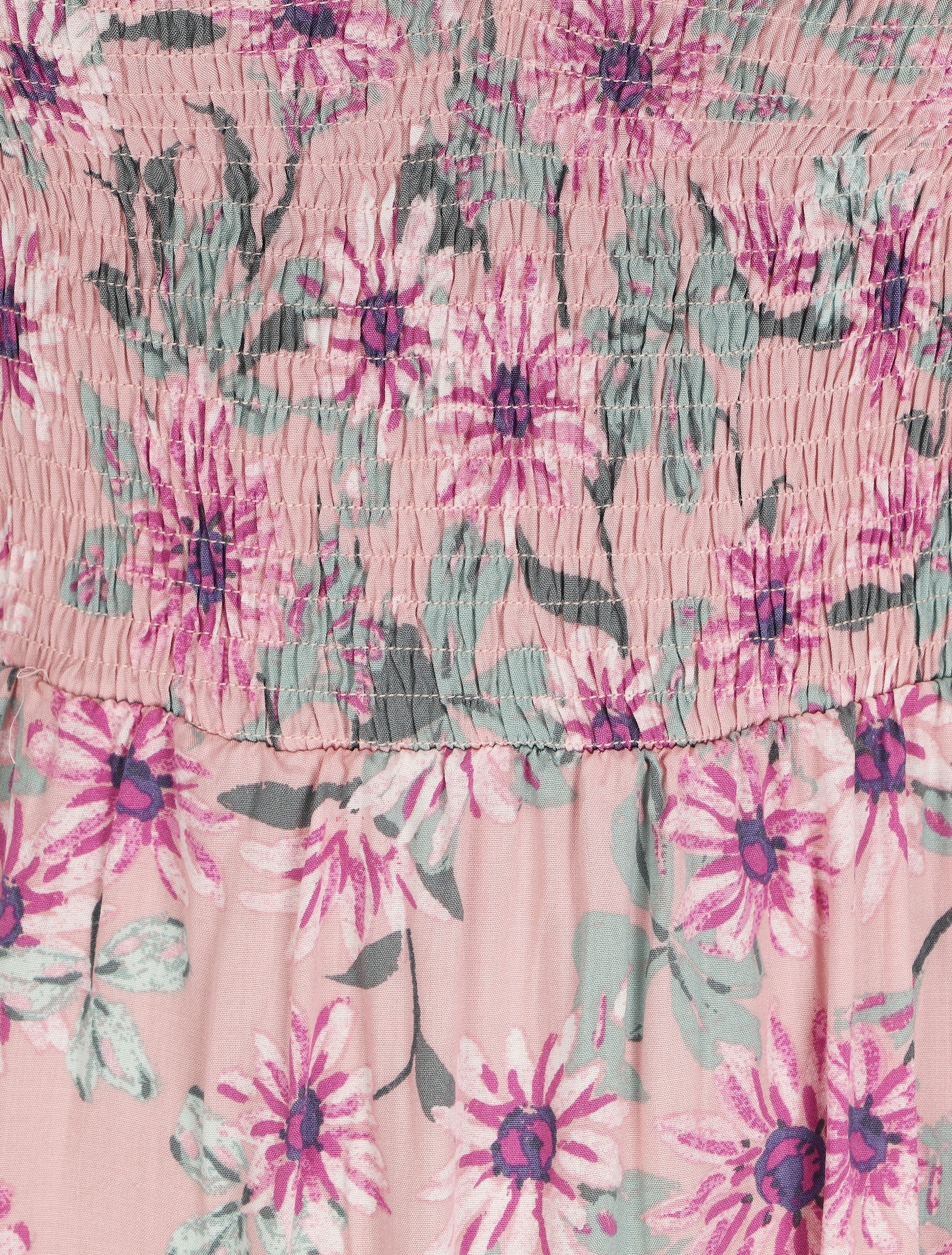 Robe longue élastiquée imprimé marguerite - Rose - 4