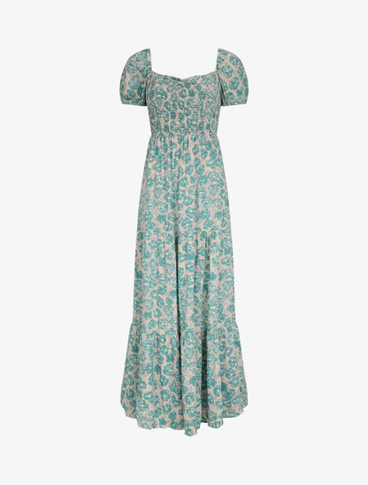 Robe longue élastiquée imprimé fleuri - Bleu - 2