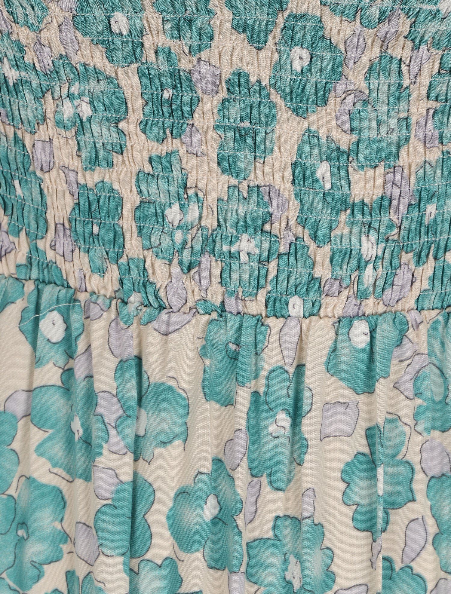 Robe longue élastiquée imprimé fleuri - Bleu - 4