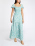 Robe longue élastiquée imprimé fleuri - Bleu - 1