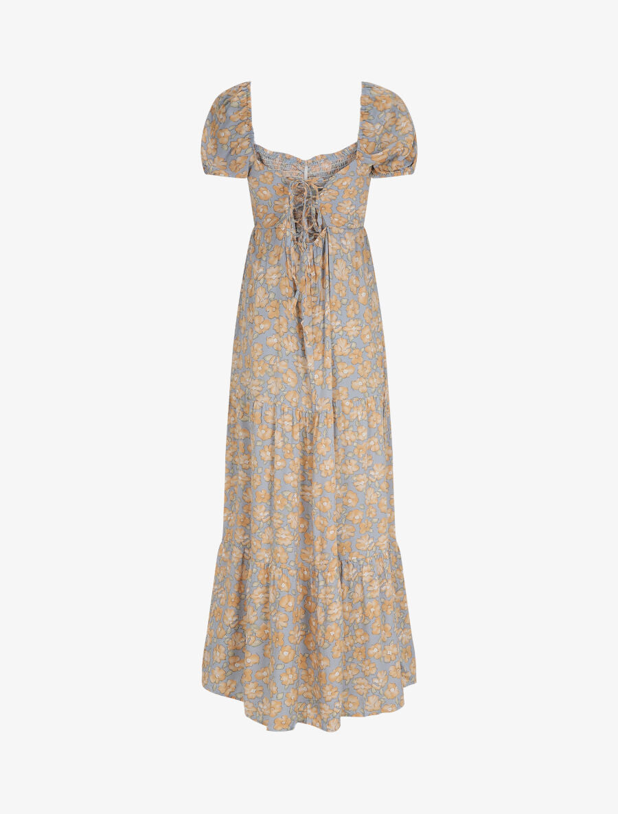 Robe longue élastiquée imprimé fleuri - Beige - 3