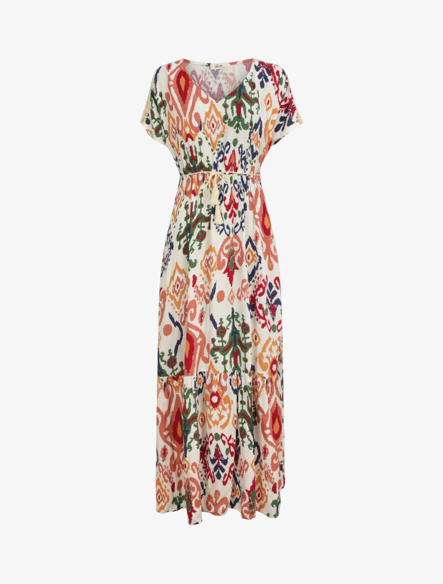 Robe longue droite à imprimé aztèque - Blanc - 1