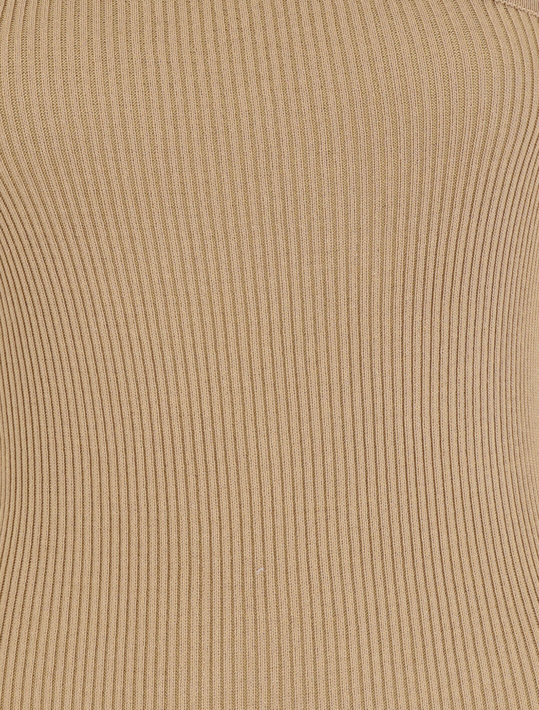 Robe pull côtelée et moulante à décolleté asymétrique - Camel - 3