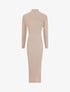 Robe pull côtelée et moulante à décolleté asymétrique - Beige - 1