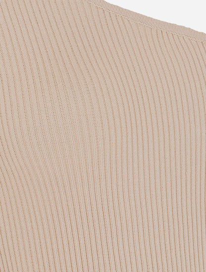 Robe pull côtelée et moulante à décolleté asymétrique - Beige - 3
